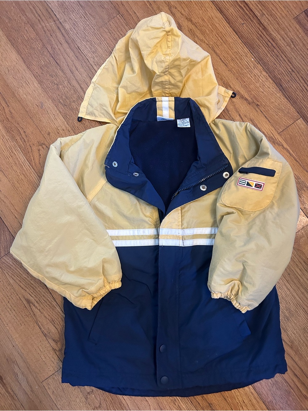 Kids Hooded Yellow and Navy Raincoat with Reflective Stripe